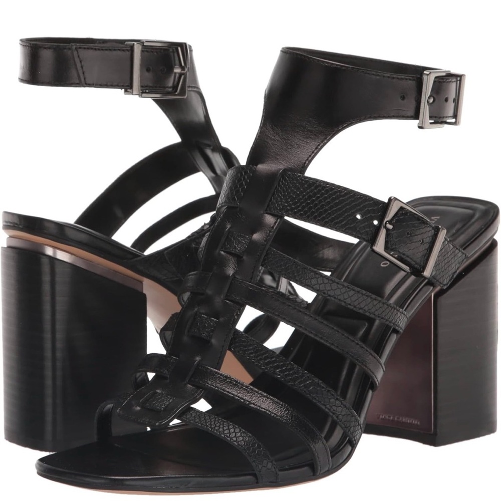 Vince Camuto Hicheny black leather caged heeled sandal